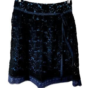 Sundance Black Eyelet Lace Overlay Blue Midi Skirt Size 6